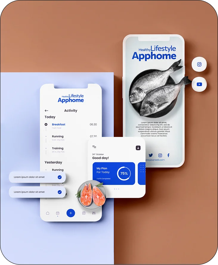 Flat lay of a nutritional counter app, focusing on UI/UX design.