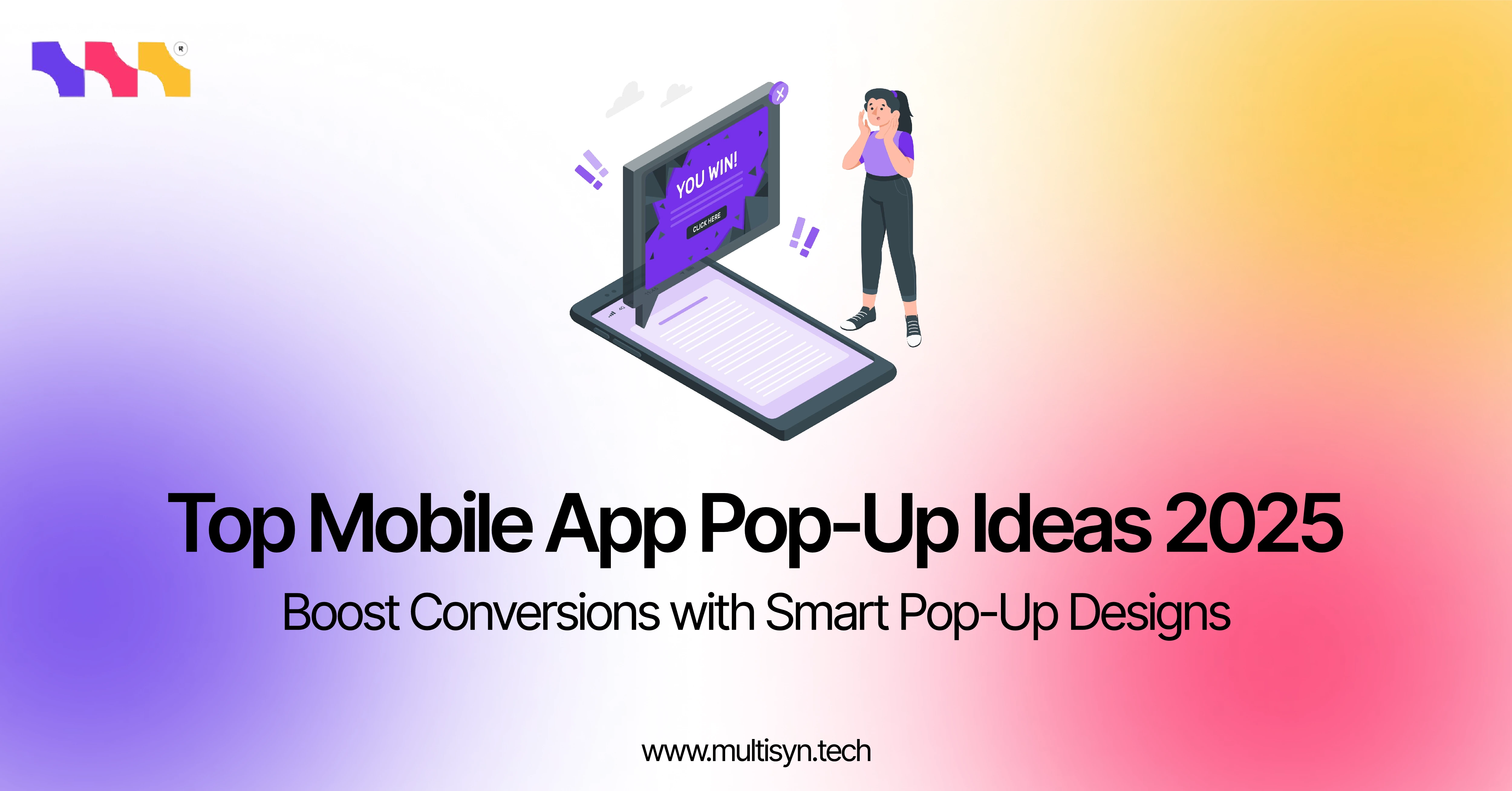 Illustration showing a mobile app pop-up design for 2025, highlighting smart UI features to improve user engagement and conversions.